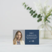 Carte De Visite Code QR Clé Classique Navy Agent Immobilier (Debout devant)