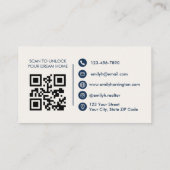 Carte De Visite Code QR Clé Classique Navy Agent Immobilier (Dos)