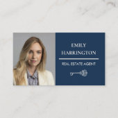 Carte De Visite Code QR Clé Classique Navy Agent Immobilier (Devant)