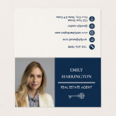 Carte De Visite Code QR Clé Classique Navy Agent Immobilier (Extérieur déplié)