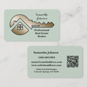 Carte De Visite Code QR Clé Or Sage Murmurant Immobilier