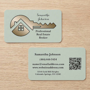 Carte De Visite Code QR Clé Or Sage Murmurant Immobilier