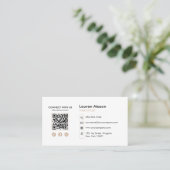 Carte De Visite Code QR Coiffeur Coiffeuse Biege Élégant (Debout devant)