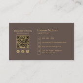 Carte De Visite Code QR Coiffeur Coiffeuse Élégant Cheveux Marron (Devant)