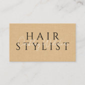 Carte De Visite Code QR Coiffeur Faux Lin Beige (Devant)