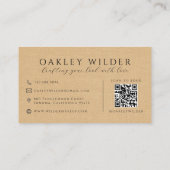 Carte De Visite Code QR Coiffeur Faux Lin Beige (Dos)