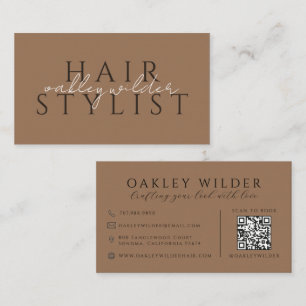 Carte De Visite Code QR Coiffeur Terracotta Foncé