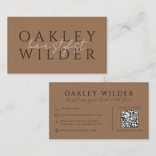 Carte De Visite Code QR Coiffeur Terre Cuite Foncé (Devant / Derrière)