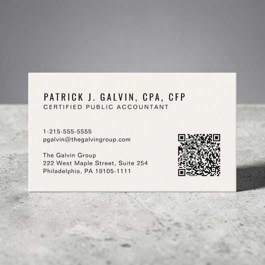 Carte De Visite Code QR Comptable CPA Crème