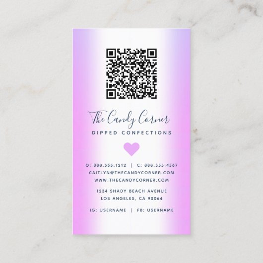 Carte De Visite Code QR Confection des Parties scintillant de frai (Dos)