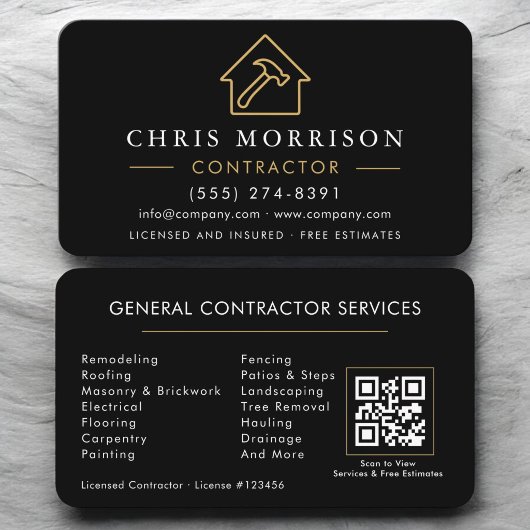 Carte De Visite Code QR Construction Générale Noir Or