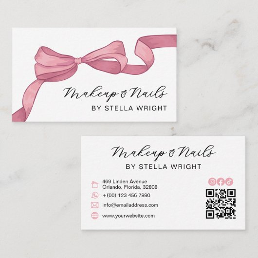 Carte De Visite Code QR Coquette Rose Beauté (Devant / Derrière)
