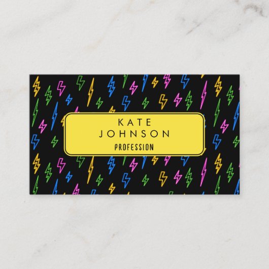 Carte De Visite Code QR couleur 80's Retro Neon Lightning (Devant)