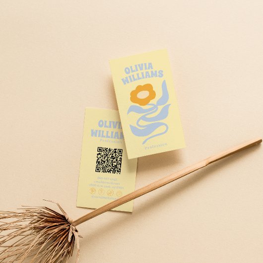 Carte De Visite Code QR couleur pastel rétro bohème floral