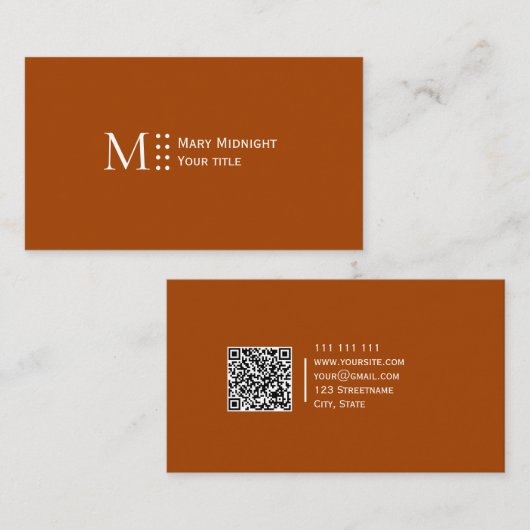 Carte De Visite Code QR couleur solide Moderne élégant Roux (Devant / Derrière)