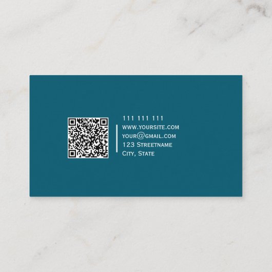 Carte De Visite Code QR couleur solide Moderne Élégant Turquoise (Dos)