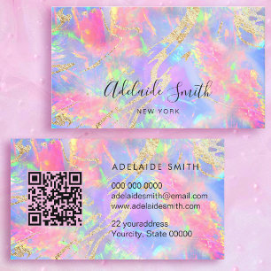 Carte De Visite code QR couleurs néon texture pierre opale
