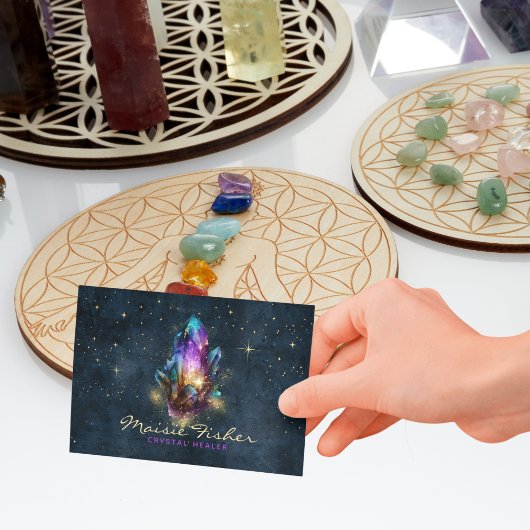 Carte De Visite Code QR Cristal Guérisseur Reiki Étoiles Célestes