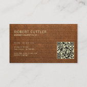 Carte De Visite Code QR cuir brun faux barbier coiffeur (Dos)