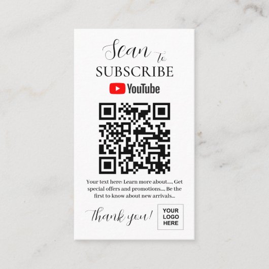 Carte De Visite Code QR d'abonnement Youtube (Devant)