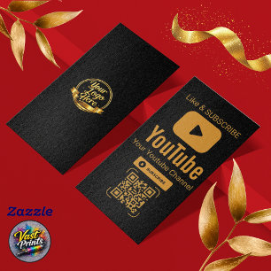 Carte De Visite Code QR d'abonnement YouTube Black Gold