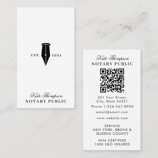 Carte De Visite Code QR d'agent de signature de notaire élégant et (Devant / Derrière)