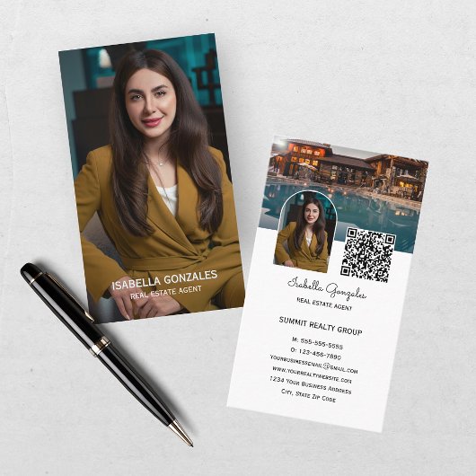 Carte De Visite Code QR d'agent immobilier de collage photo modern