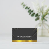 Carte De Visite Code QR d'agent immobilier Luxe Noir Or (Debout devant)