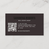 Carte De Visite Code QR d'agent immobilier moderne marron foncé (Dos)