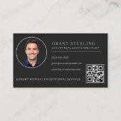 Carte De Visite Code QR d'agent immobilier Noir Argent (Dos)