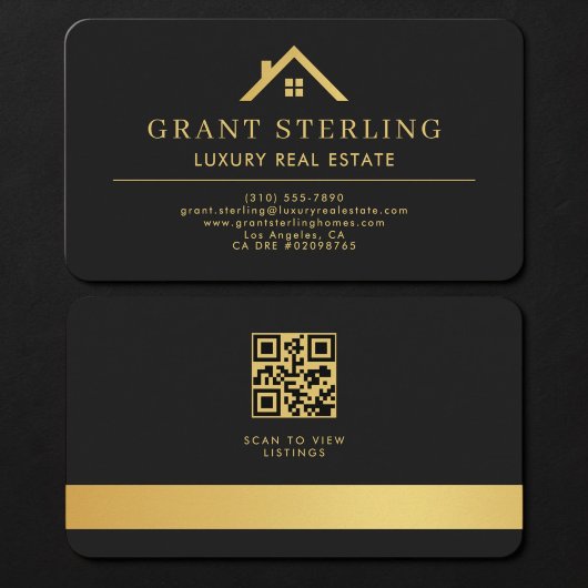 Carte De Visite Code QR d'agent immobilier noir or