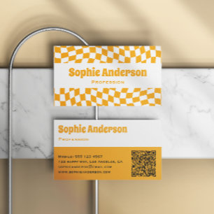 Carte De Visite Code QR damier ondulé orange moderne