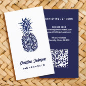 Carte De Visite code QR d'ananas bleu