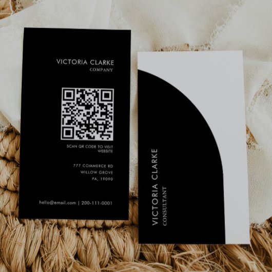 Carte De Visite Code Qr d'arc noir et blanc vertical consultant