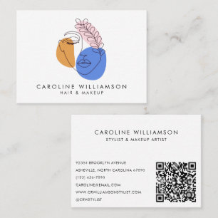 Carte De Visite Code QR d'art de ligne de portrait de visage abstr