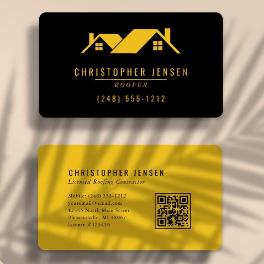 Carte De Visite Code QR d'artisan Toiture Simple Gras Noir Jaune A
