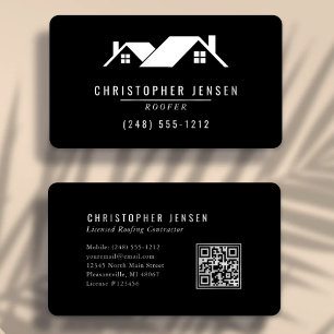 Carte De Visite Code QR d'artisan Toiture Simple Noir et Blanc Arr