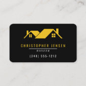 Carte De Visite Code QR d'artisan Toiture Simple Noir Jaune Arrond (Devant)