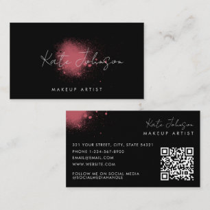 Carte De Visite Code QR d'artiste de peinture rose noir moderne