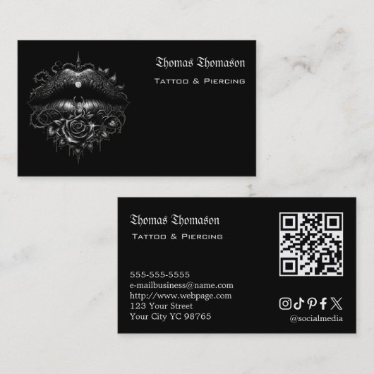 Carte De Visite Code QR d'artiste de tatouage  (Devant / Derrière)