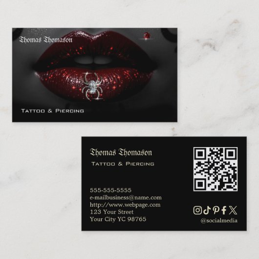 Carte De Visite Code QR d'artiste de tatouage  (Devant / Derrière)
