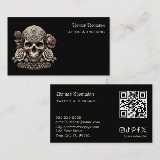 Carte De Visite Code QR d'artiste de tatouage  (Devant / Derrière)