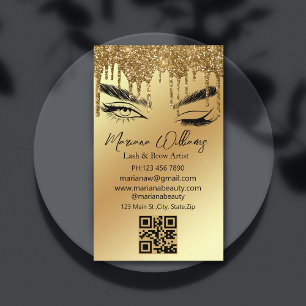 Carte De Visite code QR d'artiste en cils et sourcils doré qui dég