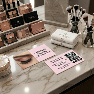 Carte De Visite Code QR d'artiste en maquillage Elegant Rose Pâle