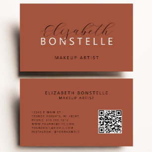 Carte De Visite Code QR d'artiste en maquillage élégant Terracotta