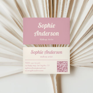 Carte De Visite Code QR d'artiste en maquillage rose poudré élégan