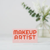 Carte De Visite Code QR d'artiste en maquillage rose rouge rétro g (Debout devant)