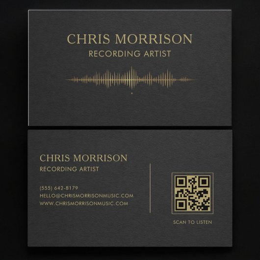 Carte De Visite Code QR d'artiste enregistreur Black Gold