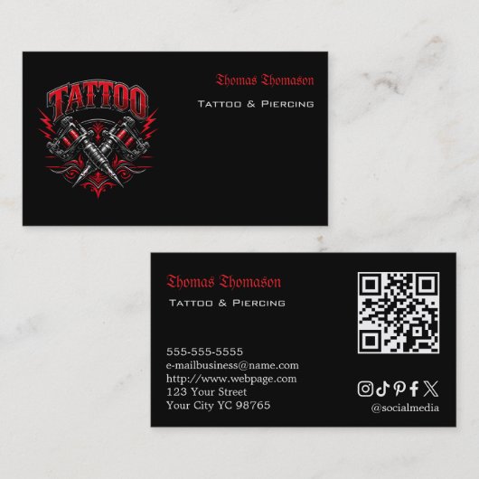 Carte De Visite Code QR d'artiste tatoueur (Devant / Derrière)