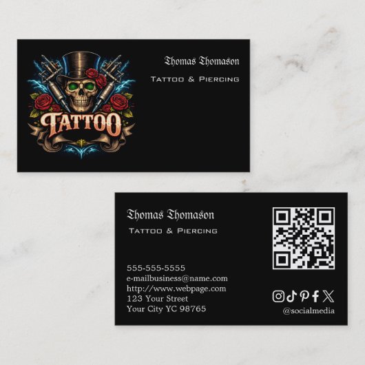 Carte De Visite Code QR d'artiste tatoueur  (Devant / Derrière)
